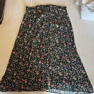 Sezane Floral Midi Skirt - Black and Multicolor